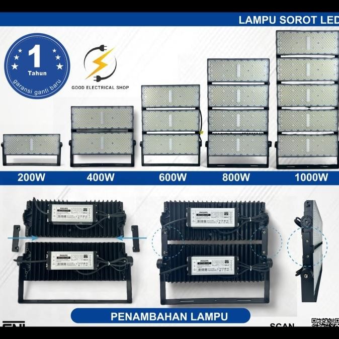 Murah Lampu Sorot Led 200W/400W/600W/800W/1000W Lapangan Led Trafo Philips