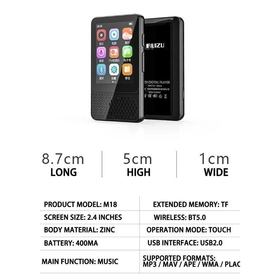 Murah Ruizu M18 16Gb Mp3 Mp4 Player Hq Sq Flac Fm Radio Portable Speaker