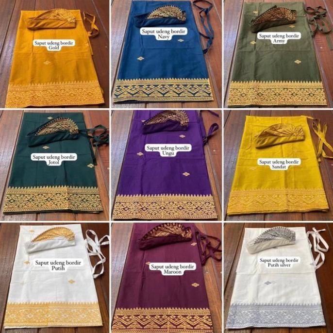 Saput Udeng Set Kamen Songket Bali Terbaru Bahan Katun Bordir Sulaman Baju Adat Pria