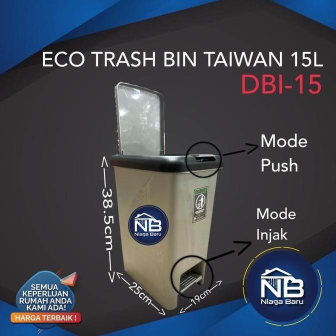 Tempat Sampah Injak Mode Push 15 Liter Eco Trash Bin Taiwan DBI-15