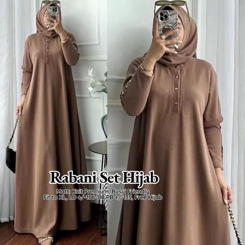 Free Hijab Rabani Gamis Set Hijab Knit Premium Fit To Xl 2In1 Gamis + Hijab // Rabani Gamis Set Hija