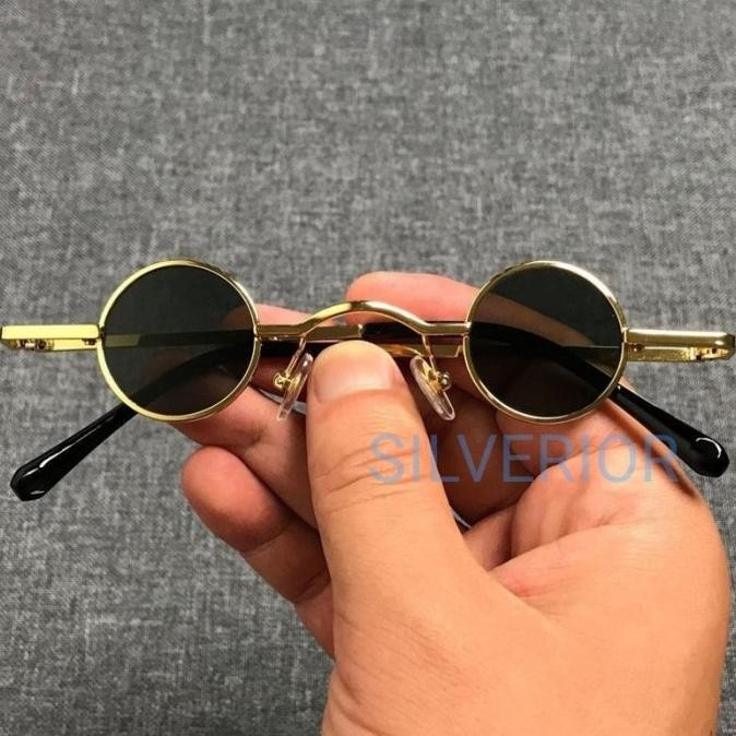 Kacamata gaya fashion lucu lensa hitam bulat kecil mini pria wanita