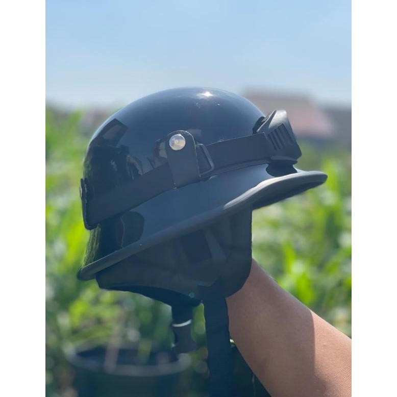 Helm retro millenial NAZI CRAZY HITAM GLOSY kombinasi Kacamata/helm retro chips NAZI/ helm nazi chip