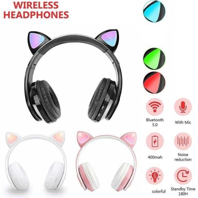 Cat Ear Headphone Gaming Bluetooth Wireless Cat Ear Headset - Pink