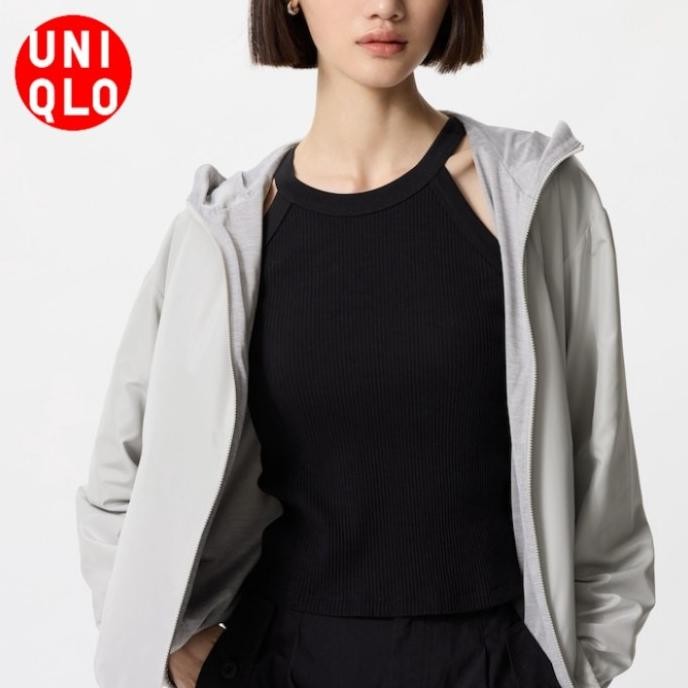 UNIQLO Jaket Parka Lapis Jersey Lembut Reversibel Water Repellent Wanita Original Jastip