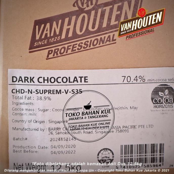 

Promo Van Houten - 1Kg Dark Couverture Chocolate 70,4% Coin Cokelat Pahit