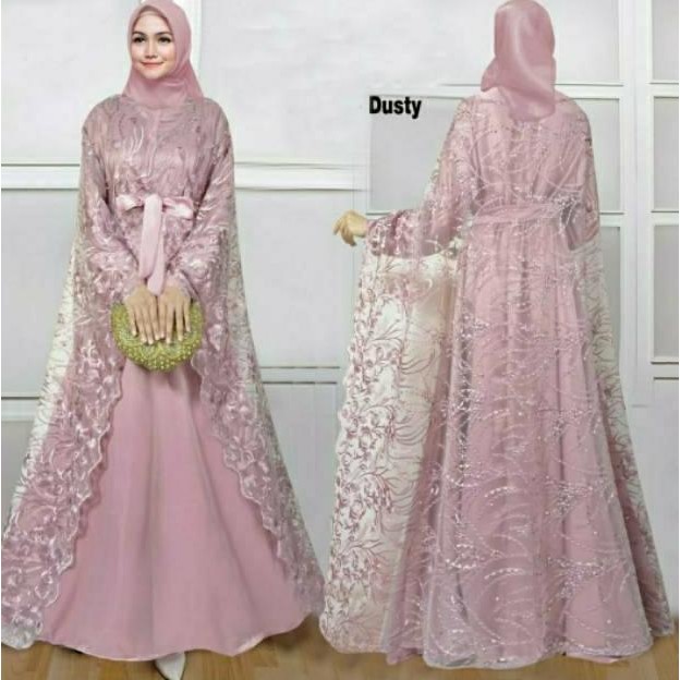 fgh-56 COD Rania Set Maxy Dress Long Tille Brokat Elegan Murah Hemat