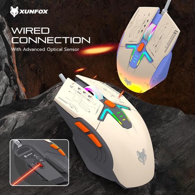 Mouse Gaming Kabel 6D Xunfox H6 3600 Dpi Rgb Light Ergonomic Desain Panjang Kabel 130Cm Termurah