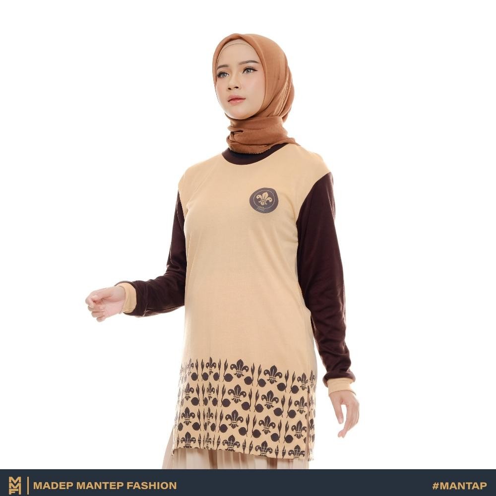 Kaos Pramuka Tunik Wanita Terbaru Kaos Pramuka Wanita Lengan Panjang Kegiatan Pramuka Coklat - Kaos 