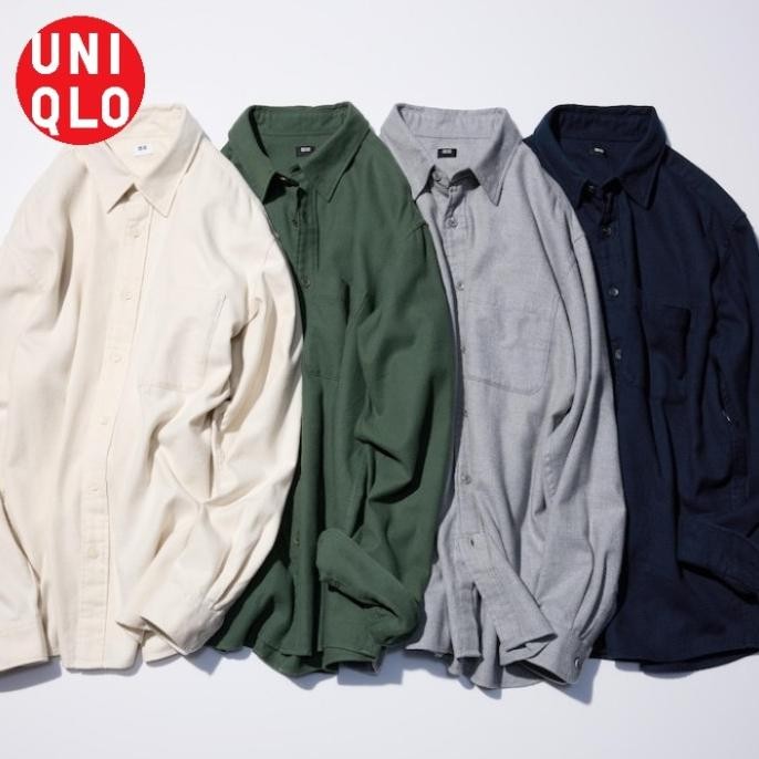 kemeja flanel pria lengan panjang polos UNIQLO ORIGINAL ASLI NEW IN