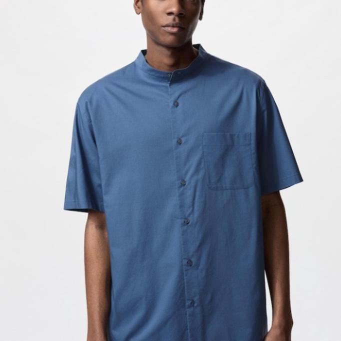 Kemeja Katun Modal Kerah Tegak Lengan Pendek Pria UNIQLO Original