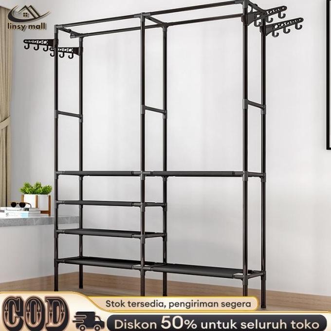 Rak Baju Gantung Minimalis Rak Gantungan Baju Sudut Lemari Pakaian Portable - Tanpa Tutup Gantung