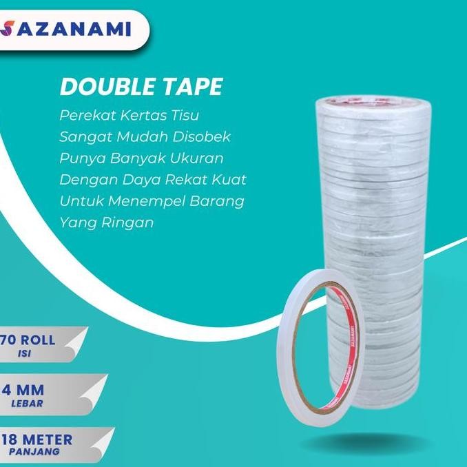 

Promo DOUBLE TAPE 4MM x 18 METER DOUBLETAPE KERTAS PUTIH SAZANAMI ISI 70ROLL - Putih COD