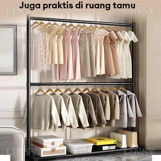 Rak Gantungan Baju 2 Susun Dengan Roda Gantungan Baju Besi Rak Baju Gantung Rak Display Hijab 200cm