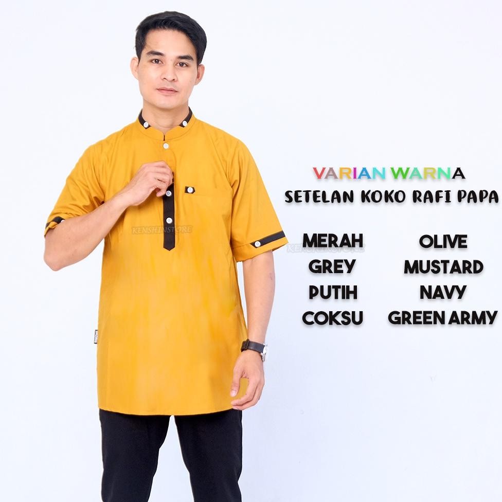 Baju Koko Pria Muslim Atasan / Baju Koko Lengan Pendek Modern Kain Toyobo Fodu