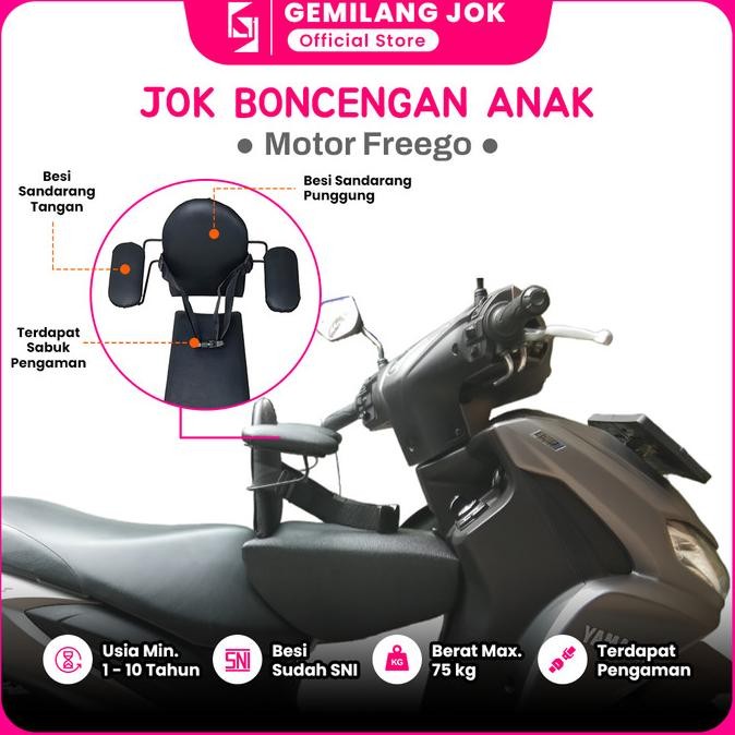 JOK BONCENGAN ANAK UNTUK MOTOR FREEGO ADA BESI SANDARAN & SEATBELT
