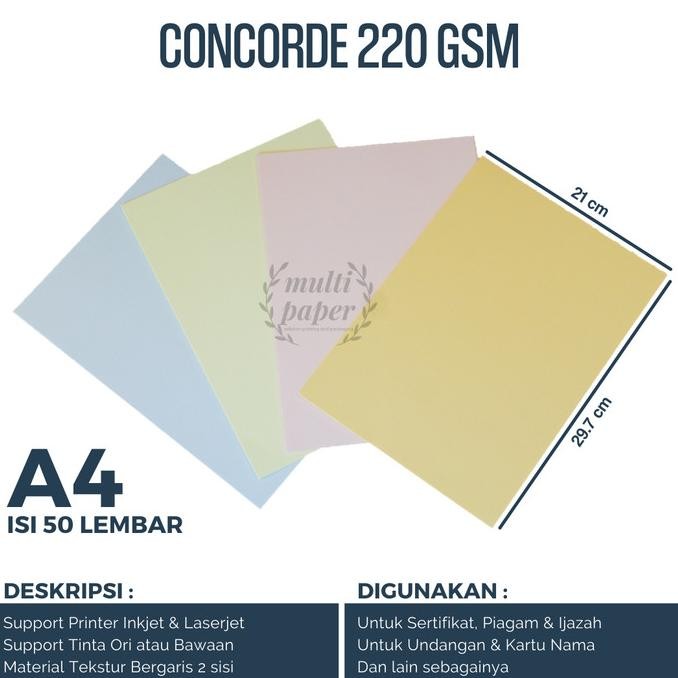 

Kertas Concorde A4 220gr isi 50 lembar / Kertas Sertifikat by Radhiant official