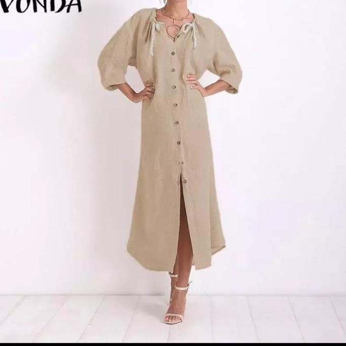 Sale baju maxi kancing Vonda button dress women plus size kaftan wanita