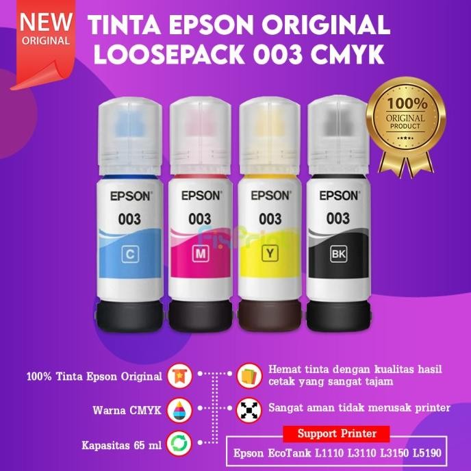 TINTA EPSON 003 BLACK ORIGINAL ORI HITAM RESMI PRINTER L3110 L1110 Original