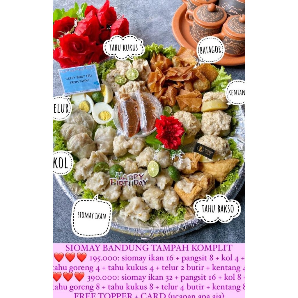 

Murah Siomay Bandung Tampah Komplit - Ready Setiap Hari, Note Tgl Dan Ucapan