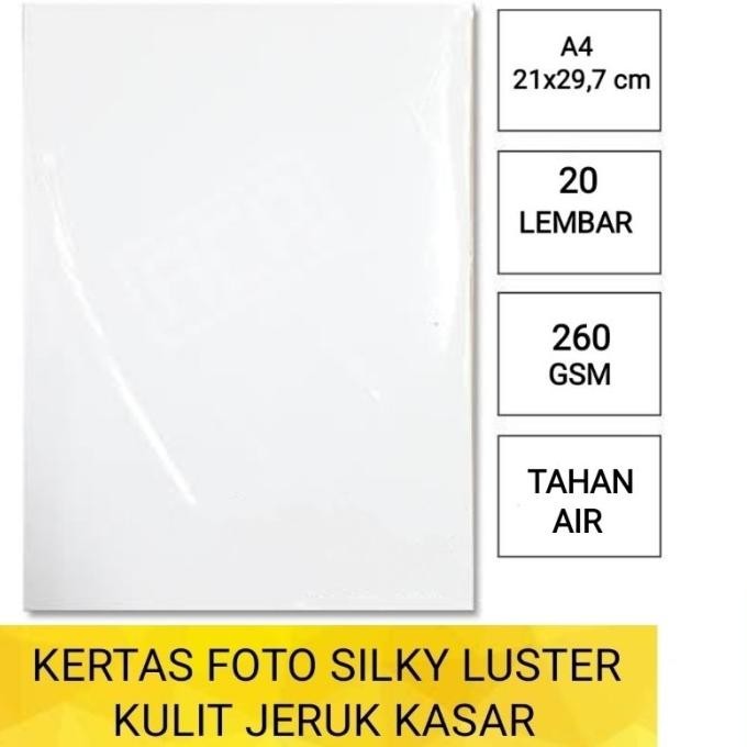 

Kertas Foto Silky Luster 260 Gsm A4 Isi 20 Lembar/Kulit Jeruk Kasar Best Seller