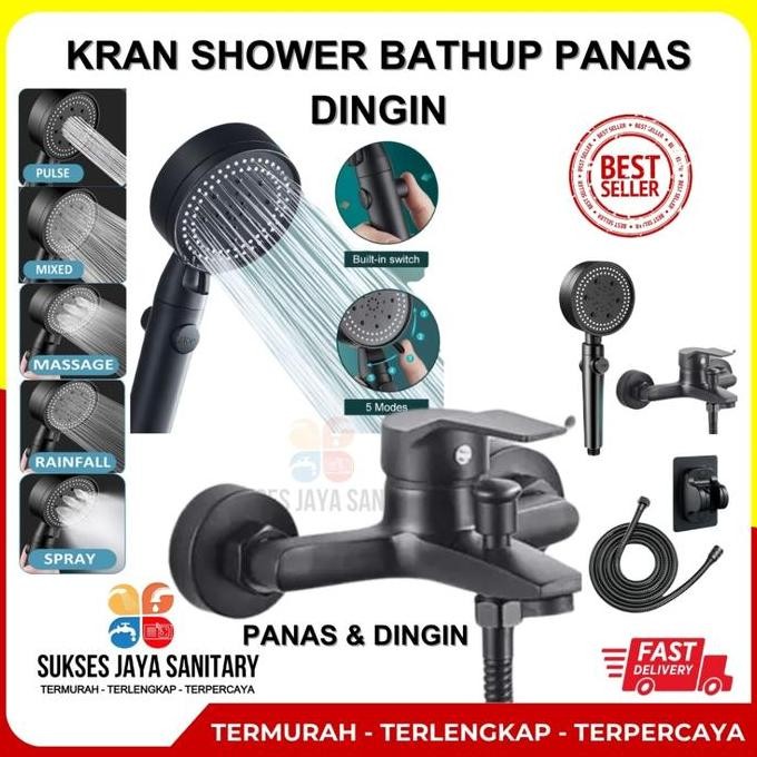 Baru Kran Panas Dingin Kran Shower Kran Bathtub Keran Air Mixer Panas Dingin black Karet Set Selang 