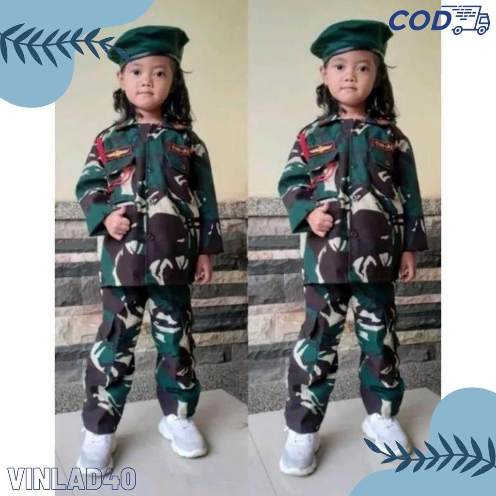 Paket Komplit Baju Seragam Tentara Tni Ad Anak Loreng Au Army Kostum Karnaval Seragam Profesi Anak L