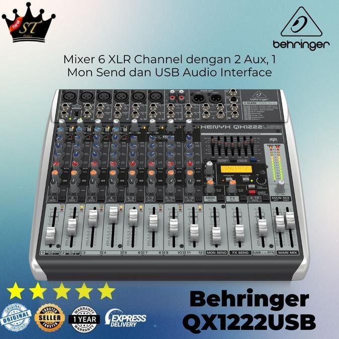 Baru Mixer BEHRINGER Xenyx QX1222USB 6 channel mono 2 stereo dgn equalizer