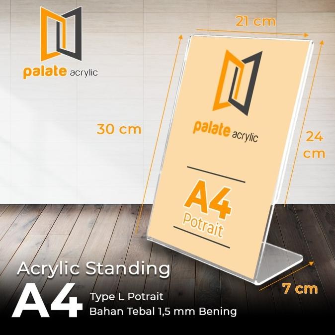 

ACRYLIC TENT HOLDER / AKRILIK BROSUR A4 L PORTRAIT 1.5MM murah