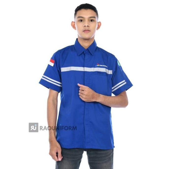 Kemeja Safety Pertamina/Baju Seragam Lapangan/Seragam Safety Lengan Pendek/Baju Kerja Petugas Pertam