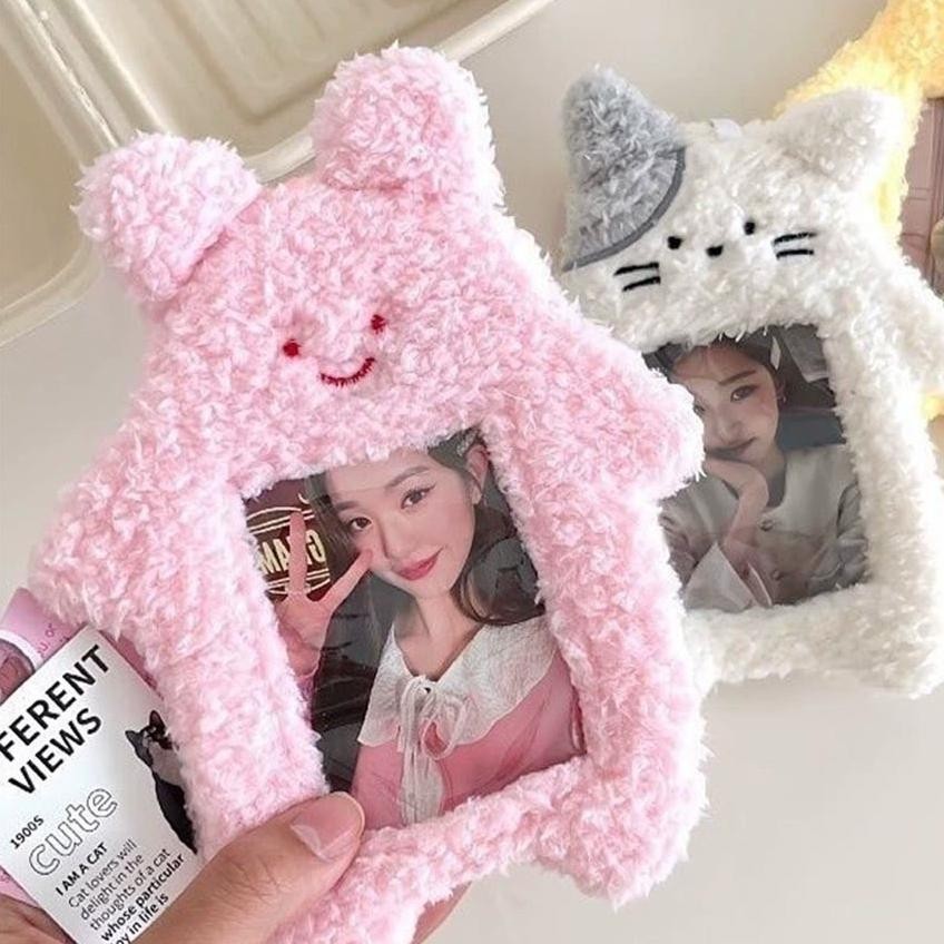 Premium Photocard Holder Keychain Animal Cute Gantungan PC Card Holder Boneka Bulu Kpop / Fluffy PC 