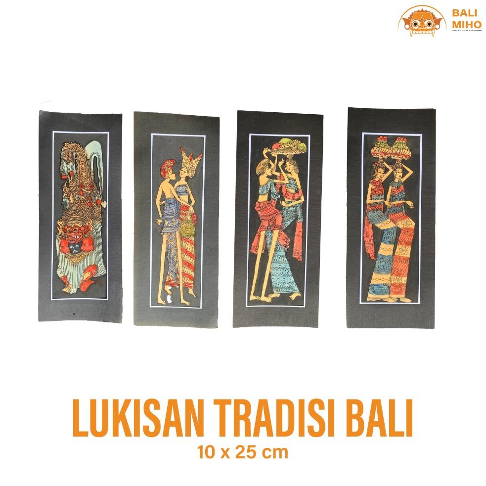 Living Lukisan Tradisi Bali 10 X 25 Cm - Lukisan Etnik - Lukisan Jaman Dulu - Lukisan Wanita Bali Me
