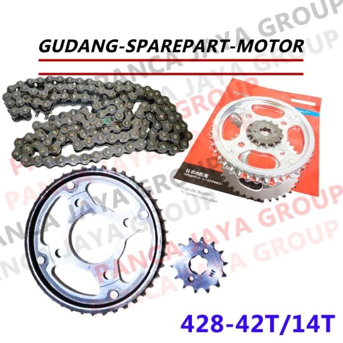 New GEAR GIR SET PAKET DEPAN BELAKANG RANTAI-RODA 428 42-14 BENELLI BENELI PE250 PE-250 PATAGONIAN E