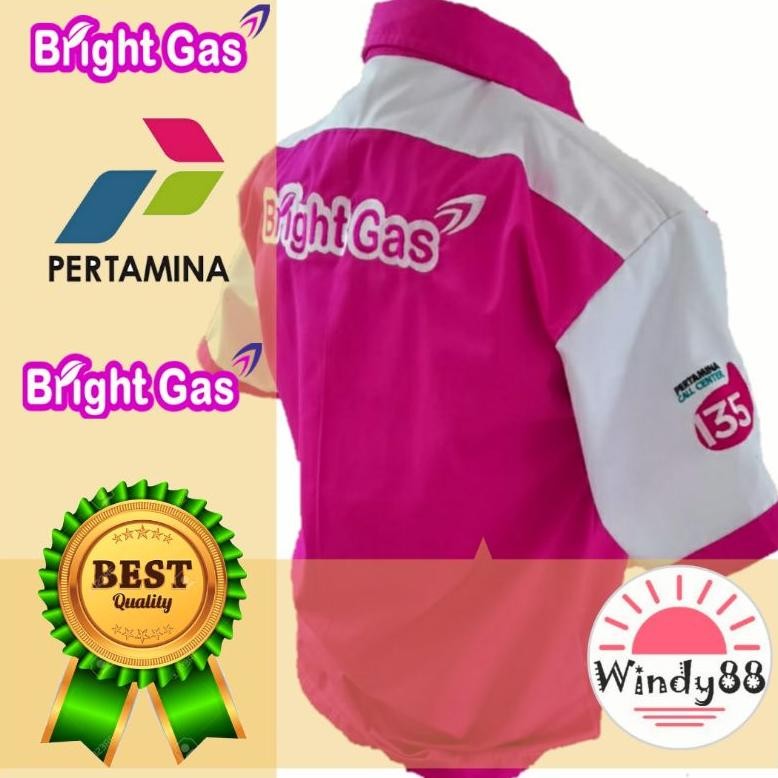 TERLARIS Seragam Bright Gas LPG/Elpiji 3 - 12 kg Warna Pink, baju Kerja Kemeja agen Pertamina Lengan