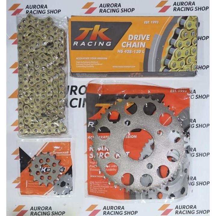 Gear Set Tk 428 Honda Tiger & Rantai Tk 428 Hs Gold - Asli
