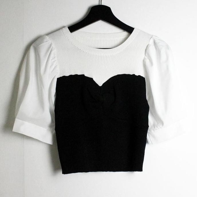 (Excellent) AJW [HAF] Blouse Rajut Wanita Lengan Pendek | Blouse Rajut Lengan Balon Pendek | Blouse 