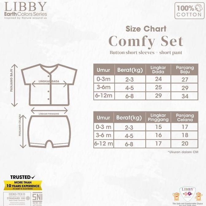 ready libby piyama bayi-setelan pendek bayi-baju tidur bayi-libby earth comfy set (1 stel)