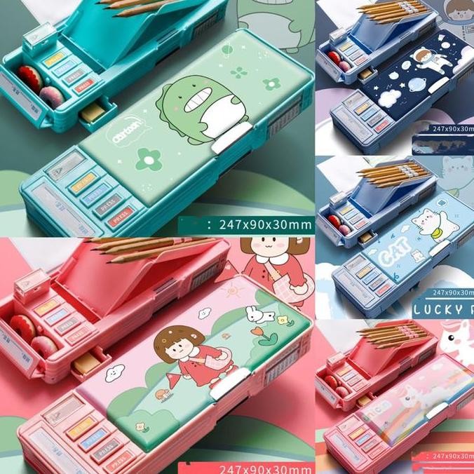 

Terbaru multifunction pencil box kotak pensil multiguna double layer 2 tingkat Stationery