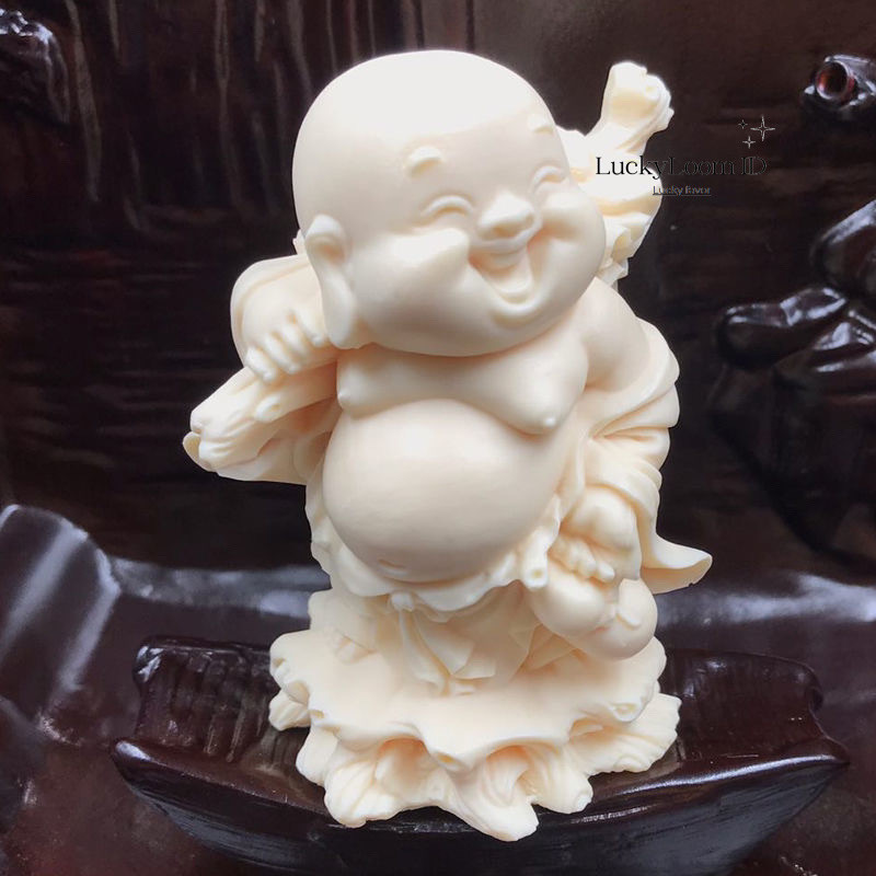 Ivory Fruit Carving Cloth Bag Monk Decoration Maitreya Buddha Safe Home Play Crafts