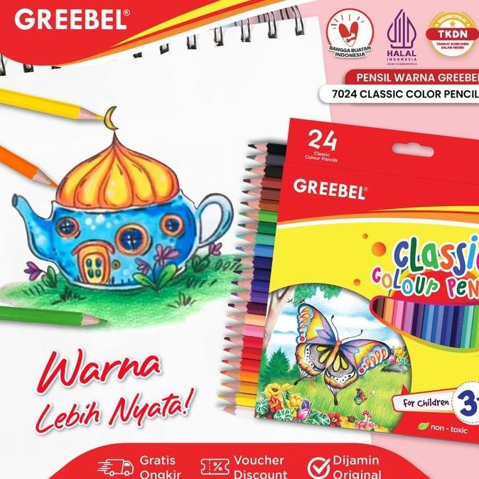 

Terbaru GREEBEL Pensil Warna Panjang 24 Warna (7024) Classic Color Pencils Greebel 24