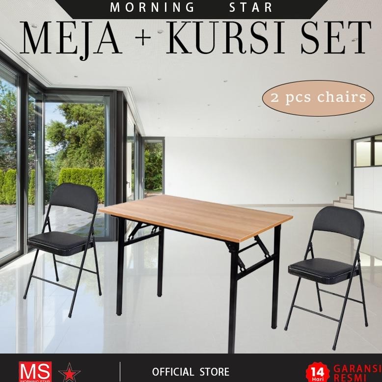 Set Meja Kursi Lipat / 1 Meja Lipat 2 Kursi Chitose / Meja Belajar Lipat Minimalis / Set Meja dan Ku