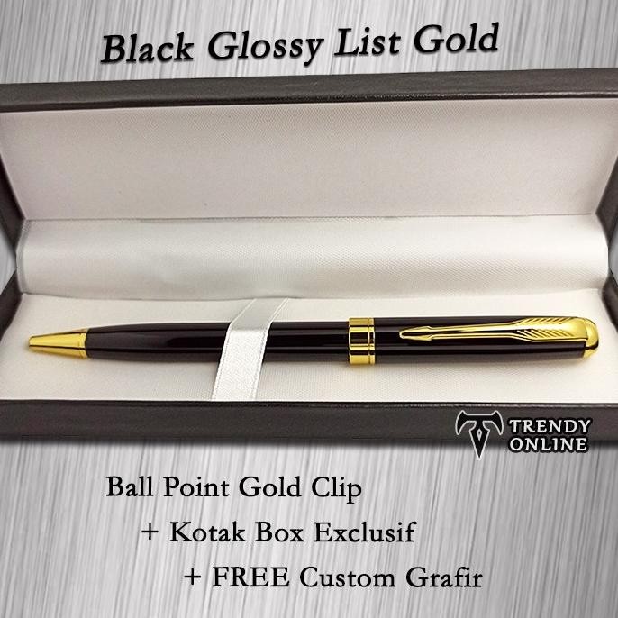 

Tersedia Pulpen Exclusif Hitam Klip Emas + Box, Pen Putar Klip Emas Free Grafir