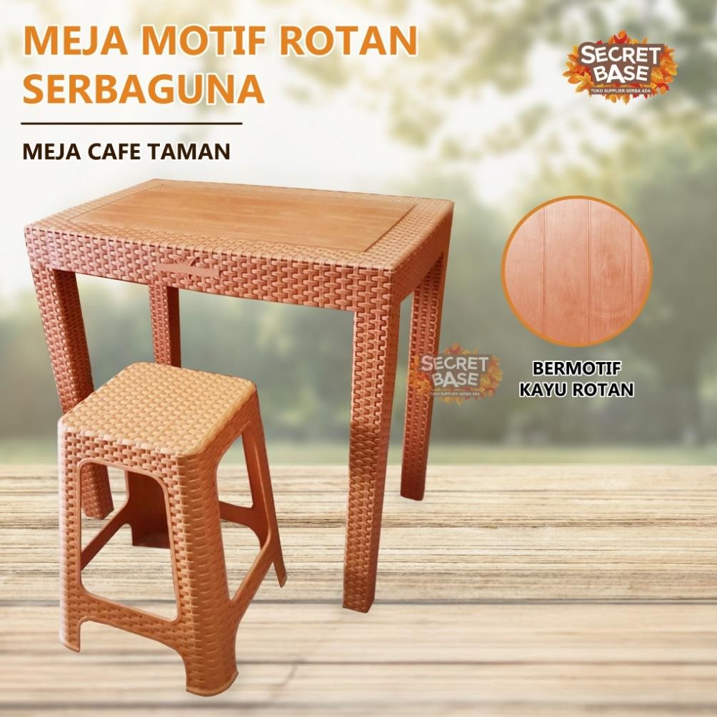 Meja Motif Rotan - Meja Plastik Besar / Meja Tamu / Meja Kafe Teras Taman Limited Edition