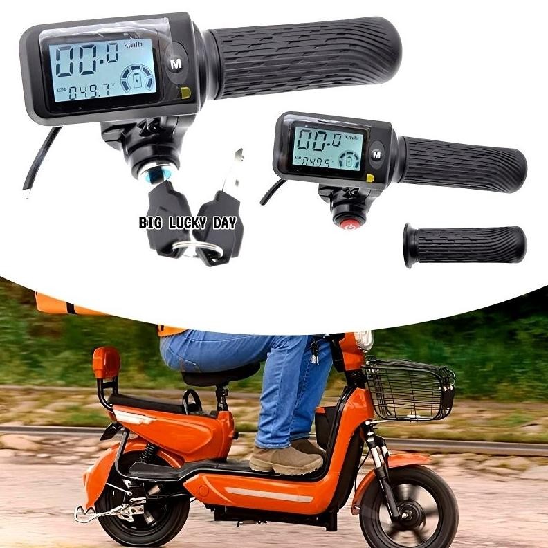 Premium Handle Gas Sepeda Listrik Universal 36V/48V/60V Grip Hitam Layar Lcd Display Speedometer Kun