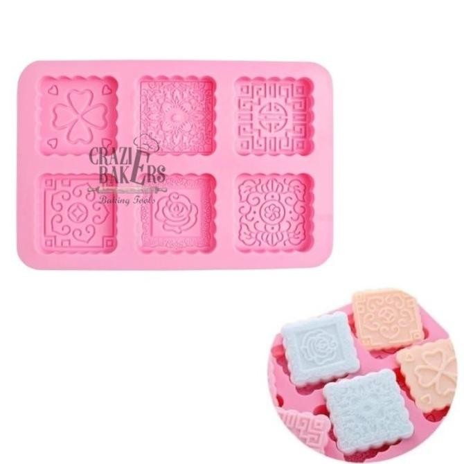 CETAKAN SILIKON BULAT KOTAK CHINESE FLOWER PATTERN CHOCOLATE SOAP MOONCAKE MOLD 6 RONGGA
