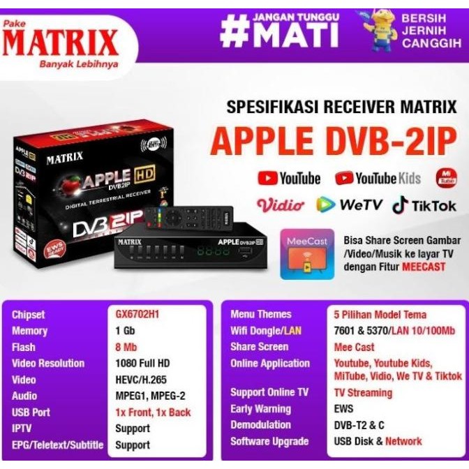 Set Top Box Matrix Apple DVB2IP LAN UTP Kabel Data STB Merah Antena