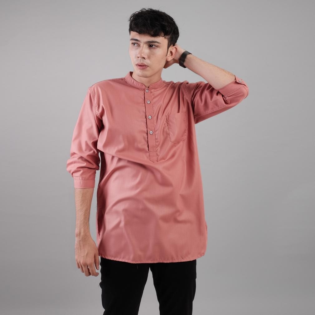 Berkualitas Dgm Baju Koko Pria Lengan 3/4 Toyobo Polos Premium Peach Koko Kurta 1651 Prermium