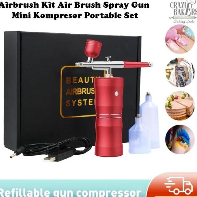 AIRBRUSH KIT AIR BRUSH SPRAY GUN MINI KOMPRESOR PORTABLE SET