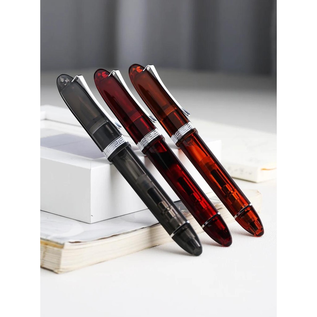 

Majohn V60 Transparent Red Triangular Piston Resin Fountain Pen Ink Writing Pen School Office Business Stationery Supplies Gift