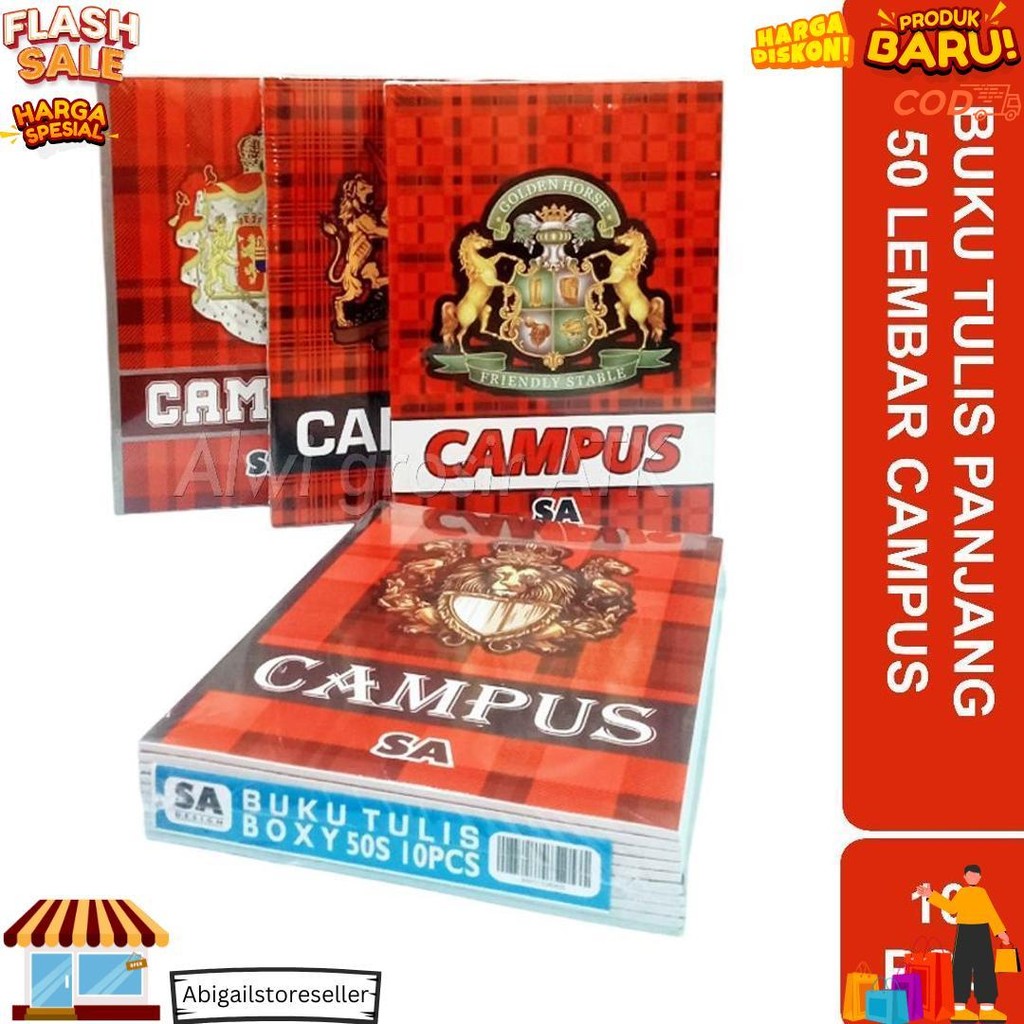 

Buku Tulis Panjang Campus 50 Lembar Boxy Sampul Tebal | 1 Pack = 10 Buku D Promo Puncak